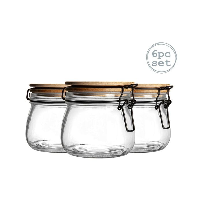 Argon Tableware 6 Piece Storage Jar with Wooden Lid Set - Round - 500ml