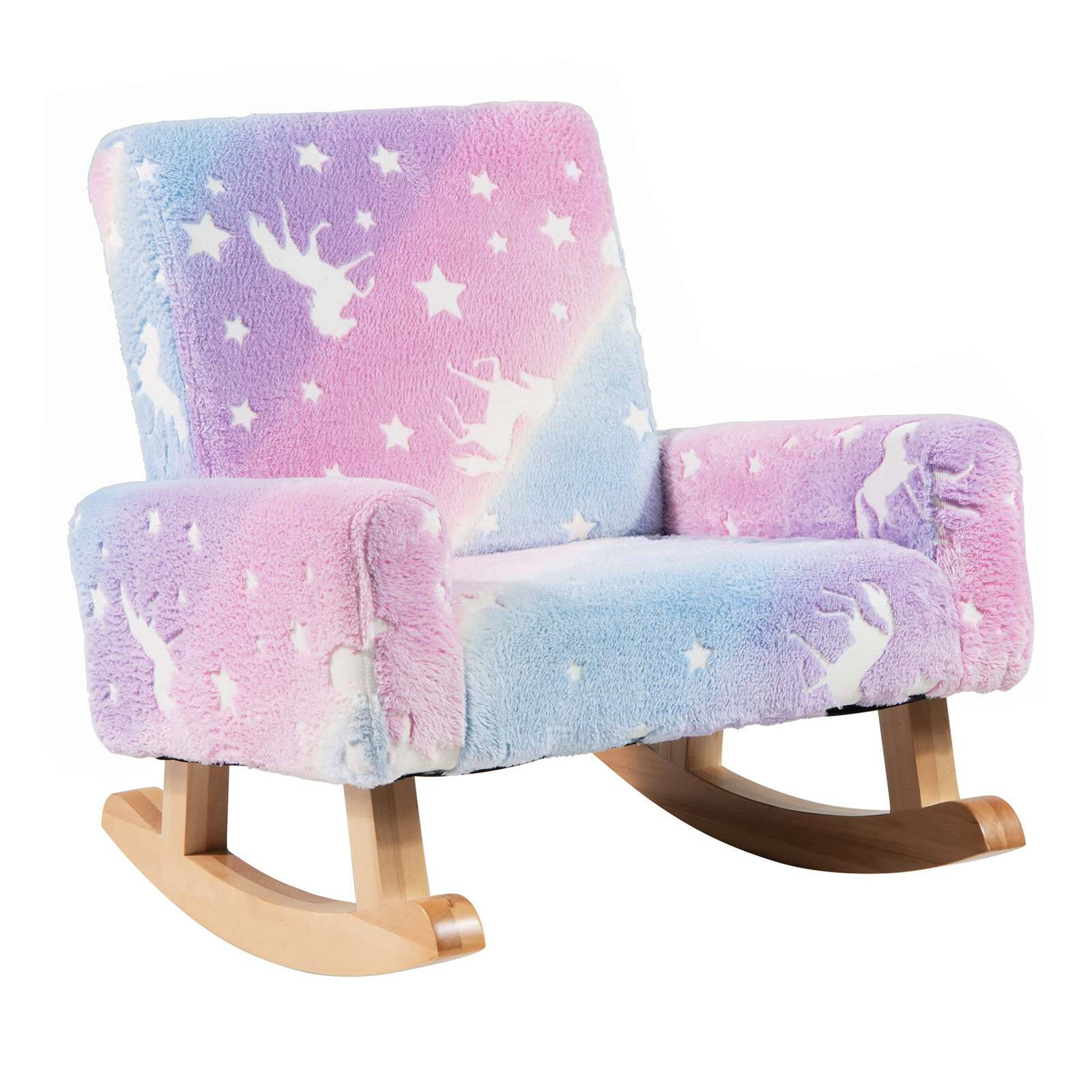 Costway Kids Colorful Rocking Sofa Chair Flannel Fabric Armchair