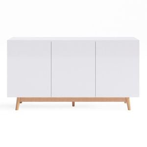 White Sideboard Buffet Unit with Solid Wood Legs (140cm, Scandinavian)