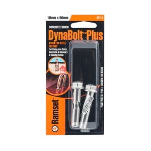 Ramset 10 x 50mm Stainless Steel DynaBolt Plus Hex Nut Bolt - 2 Pack