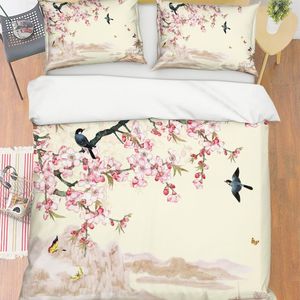 3D Pink Peach Blossom Bird Quilt Cover Set Bedding Set Pillowcases 89