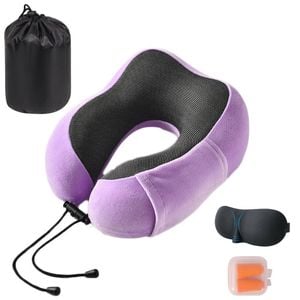 Catzon Travel Neck Pillow Premium Memory Foam-Light Purple