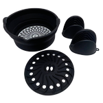 Viviendo Glass and Silicone Air Fryer Pot with Non-Stick Liner Tray Oven Microwave Dishwasher Safe - Black 1.2L