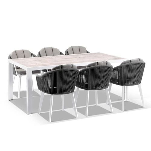 Alpine 6 Seater Rope and Aluminium Dining Table and Chairs Setting 6