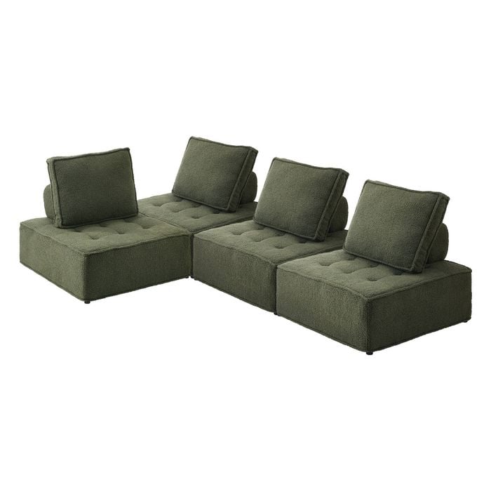 Oikiture 4PCS Modular Sofa Lounge Chair Sherpa Green