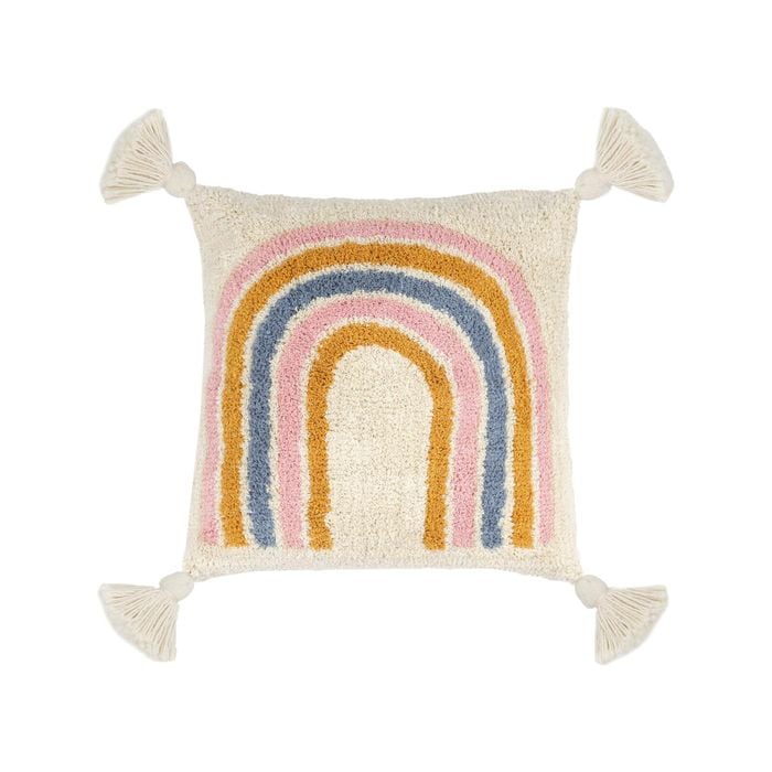 Yarra Textiles  Tufted Cushion Cover |Rainbow pattern  | 60cm x 60cm , Ivory