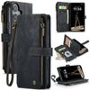 CaseMe C30 For Apple iPhone 17 Vintage Leather Folio Zipper Wallet Case and 7 Card Slots (Black)