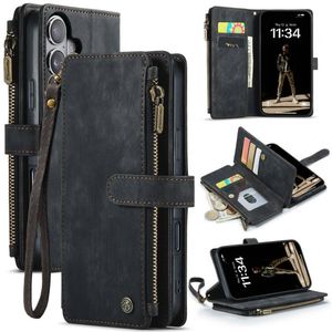 CaseMe C30 For Apple iPhone 17 Vintage Leather Folio Zipper Wallet Case and 7 Card Slots (Black)