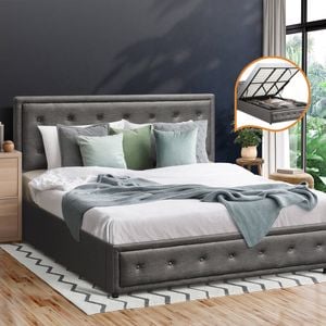 Oikiture Bed Frame King Size Gas Lift Grey ENZO