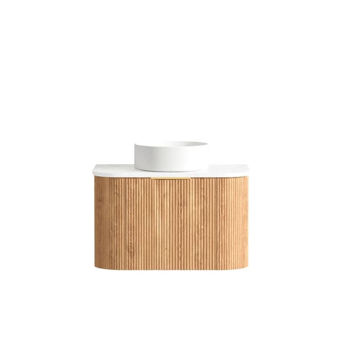 Attica Bentwood 750mm English Oak Fluted Vanity With Pure White Stone Top