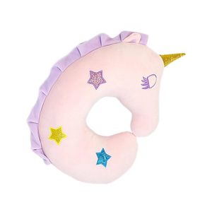 Catzon Cute Unicorn U-Shaped Pillow for Airplane Car Travel-Pink