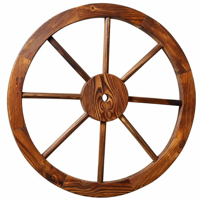 HortiKRAFT 60cm Wooden Wagon Wheel Rustic Garden Decor Outdoor Wall Ornament