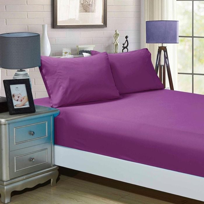 Fabric Fantastic 1000tc Ultra Soft Double Size Bed Purple Fitted Sheet & 2 Pillowcases Set