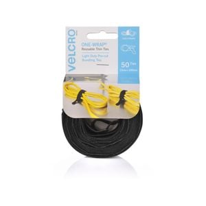 VELCRO Brand ONE-WRAP 13mm x 200mm Black Ties - 50 Pack