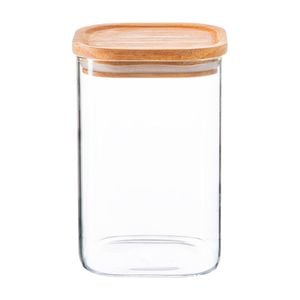 Argon Tableware Glass Storage Jar With Airtight Wooden Lid - 1.1l - Square Cube Kitchen Storage Container Preserving Jars
