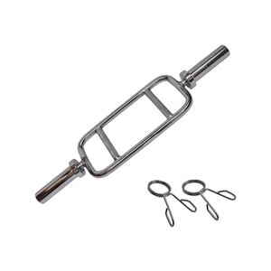 88cm Chrome Olympic Barbell Tricep Bar - 2 Free Spring Collar - for Home Gym