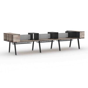 Modern Furniture ARTO 6 Person Workstation Double Sided 5.0M - Warm Oak & Black