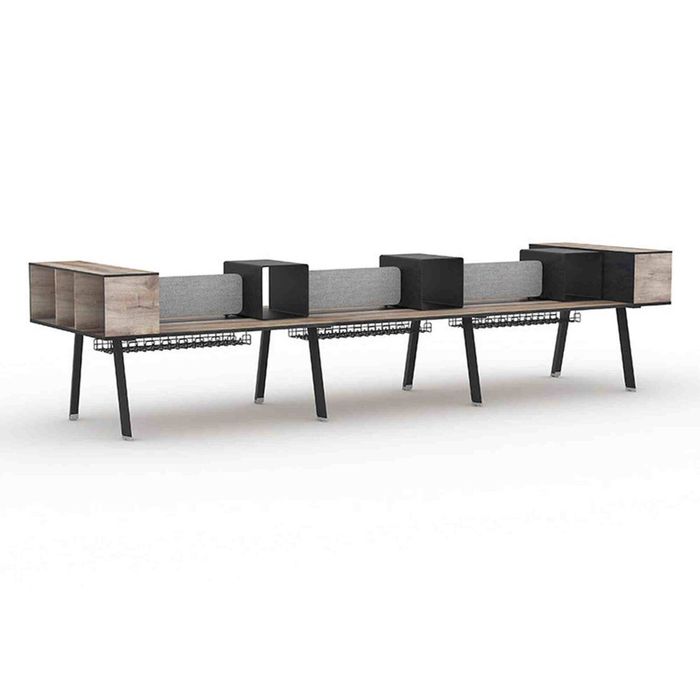Modern Furniture ARTO 6 Person Workstation Double Sided 5.0M - Warm Oak & Black
