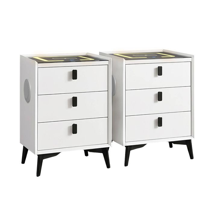 Oikiture Set Of 2 Smart Bedside Tables White