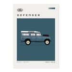 Mid Century Style Cars - Land Rover Defender Blue A1 Poster Print