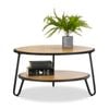 Macy Black & Natural Oak Round Shelf Coffee Table