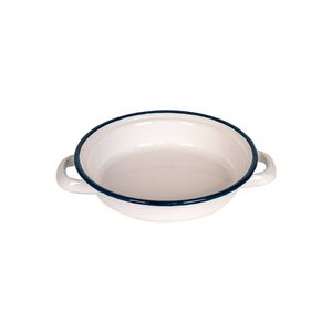 Urban Style Enamelware 16x7cm Ragout Plate Dish Handles w/ Blue Rim White