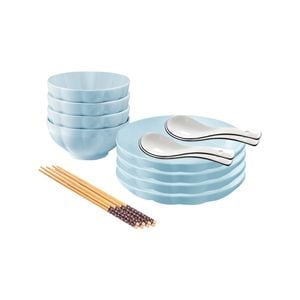 SOGA 8Pcs Light Blue Japanese Style Ceramic Dinnerware Set