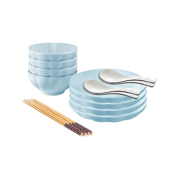 SOGA 8Pcs Light Blue Japanese Style Ceramic Dinnerware Set