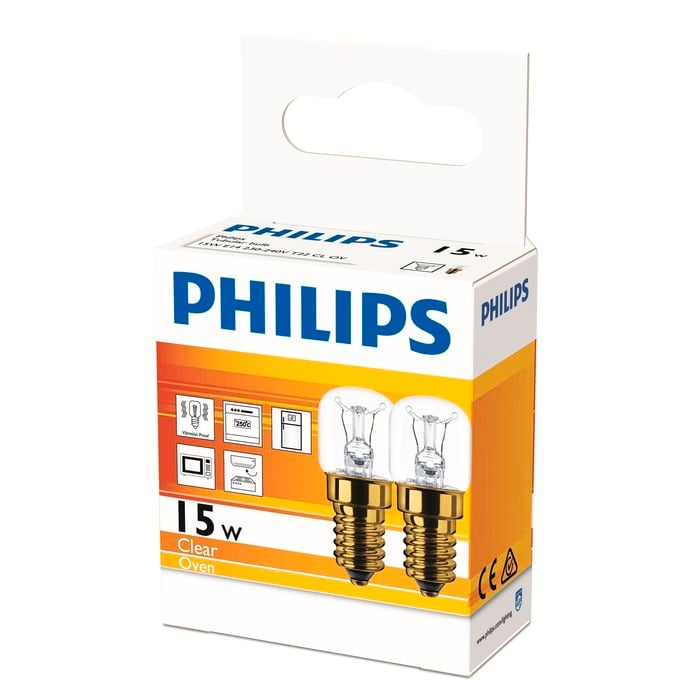 Philips 15W E14 T22 Clear Appliance Lamp - 2 Pack