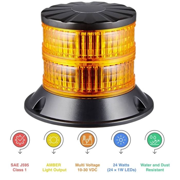 U4-24 24W Amber LED Warning Beacon - AMBER