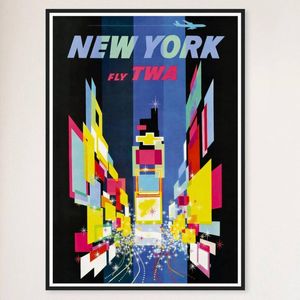Galrie New York Vintage Travel Poster: A Timeless Tribute to NYC's Iconic Landmarks, Black Frame, A4 21 x 30cm (8 x 12inch)