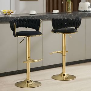 Homfurn Set of 2 Velvet Adjustable Swivel Barstools with Gloden Base