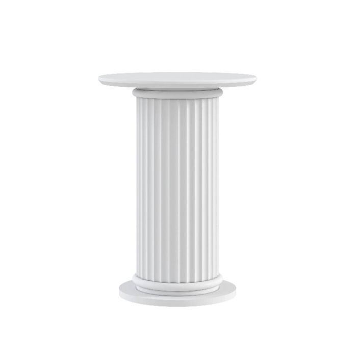 Cosmoliving White Roman Column Pedestal Table - Ribbed Fluted Side Table