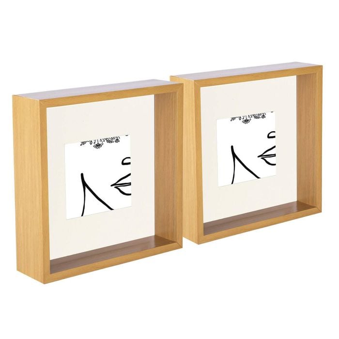 Nicola Spring 3D Deep Box Photo Frames - 8 x 8" with 4 x 4" Mount - Light Wood - Pack of 5