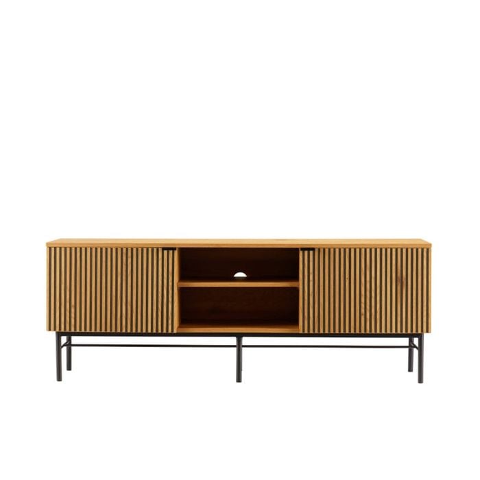 HomeStar Carlos Lowline Entertainment Unit TV Stand 150cm Metal Legs W/ Drawer Oak/Black