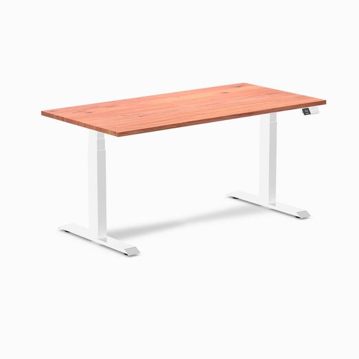 Desky Dual Red Cedar Softwood Sit Stand Desk 1500x750mm White Frame Leg