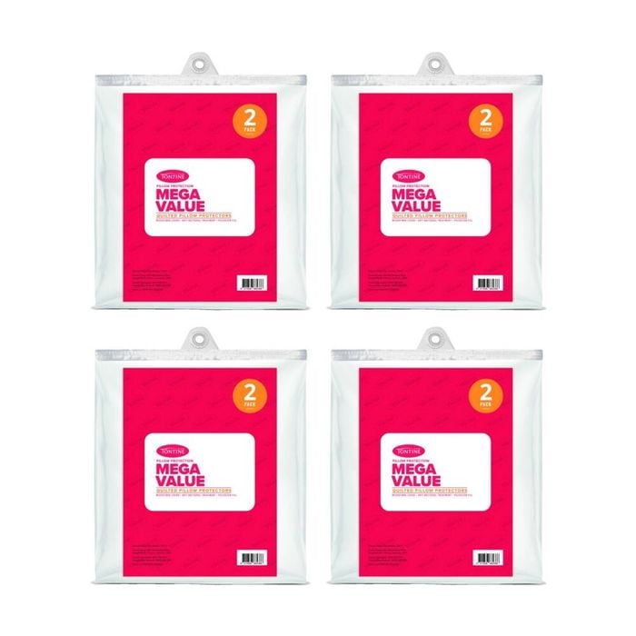 4x 2pc Tontine Mega Value Soft Microfibre Quilted Pillow Protector Standard