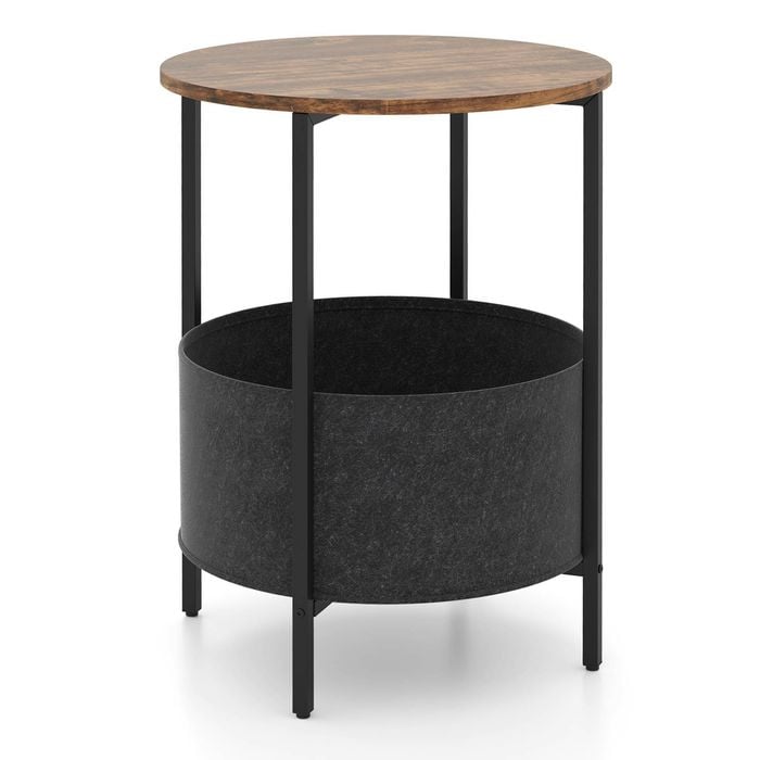Costway 2-tier Round Sofa Side End Table Metal Frame Nightstand Black