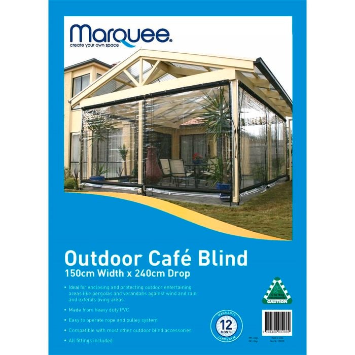 Marquee PVC Outdoor Cafe Blind - Clear 3000mm x 2400mm