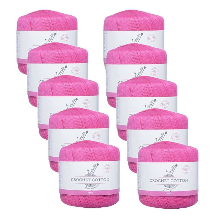 10pk Malli Super Strength 100% Cotton Crochet Knitting Yarn 3ply 50g Pink