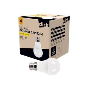 Click A60 BC LED 470lm Warm White 4.5W Globe - 4 Pack