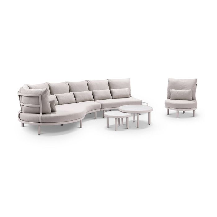 Canggu Outdoor Curved Lounge Setting Natural Taupe With Coffee Table & Oyster Cushions