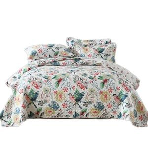 Catzon 3 Pieces Queen Size Quilt Bedding Set Floral Reversible Bedspread