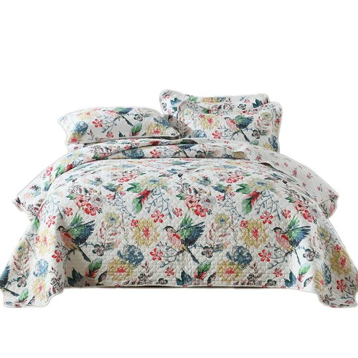 Catzon 3 Pieces Queen Size Quilt Bedding Set Floral Reversible Bedspread