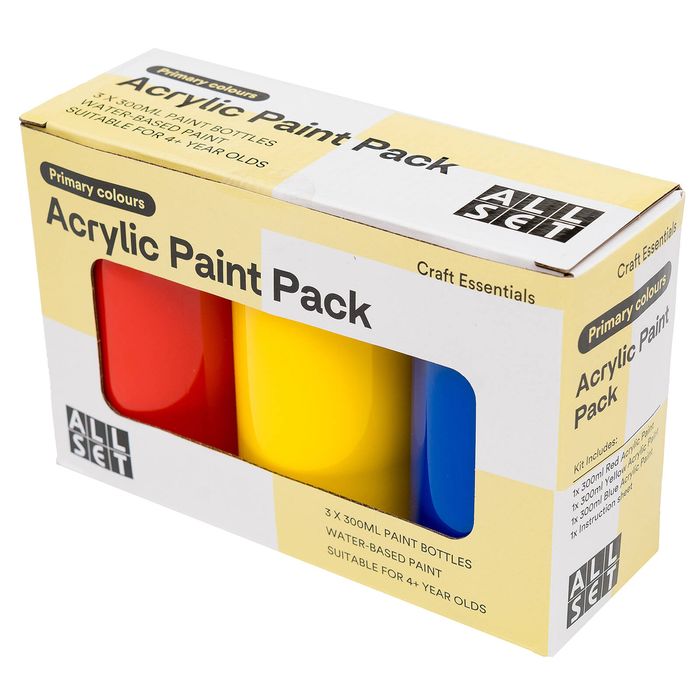 All Set 300ml Primary Colour Acrylic Paint - 3 Pack