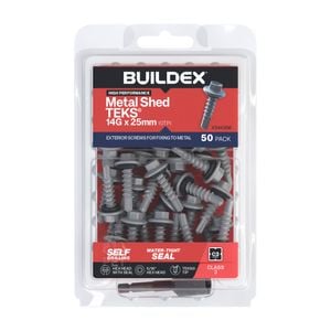Buildex 14G x 25mm Class 3 Galvanised Shed TEKS® Screws with Seal - 50 Pack