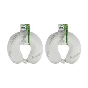 2PK Braz Bamboo Cooling Hypoallergenic U-Shape Travel Neck Pillow White