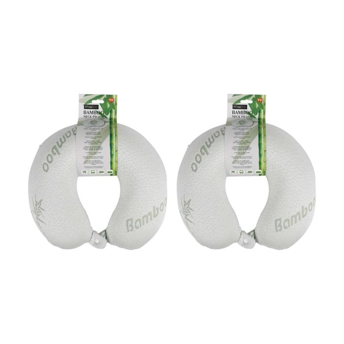 2PK Braz Bamboo Cooling Hypoallergenic U-Shape Travel Neck Pillow White