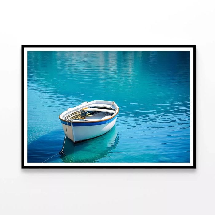 White Fishing Boat Floating  Print 100% Australian Made 120x90cm  (Poster)