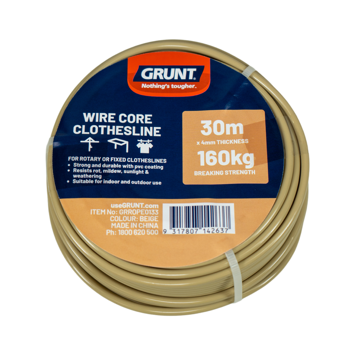 Grunt 30m x 4mm Beige Wire Core Clothesline